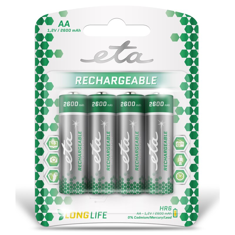 Batéria nabíjacia ETA AA, HR06, 2600mAh, Ni-MH, blister 4ks