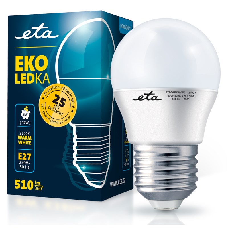 LED žiarovka ETA EKO LEDka mini globe 6W, E27, teplá bílá