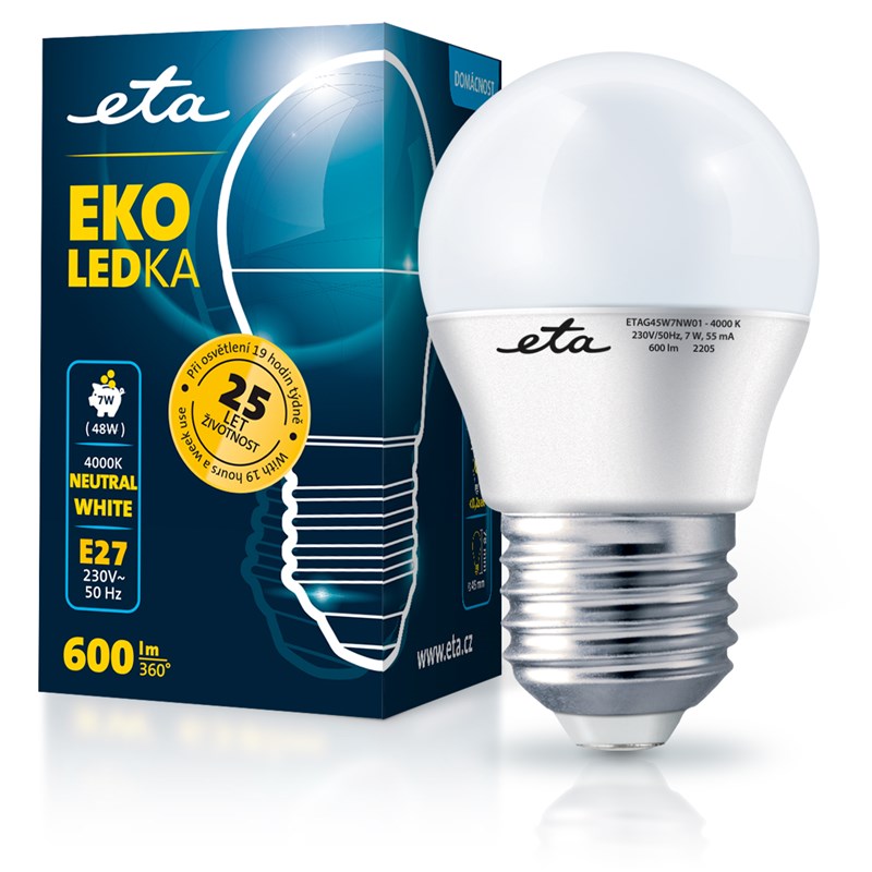 LED žiarovka ETA EKO LEDka mini globe 7W, E27, neutrální bílá