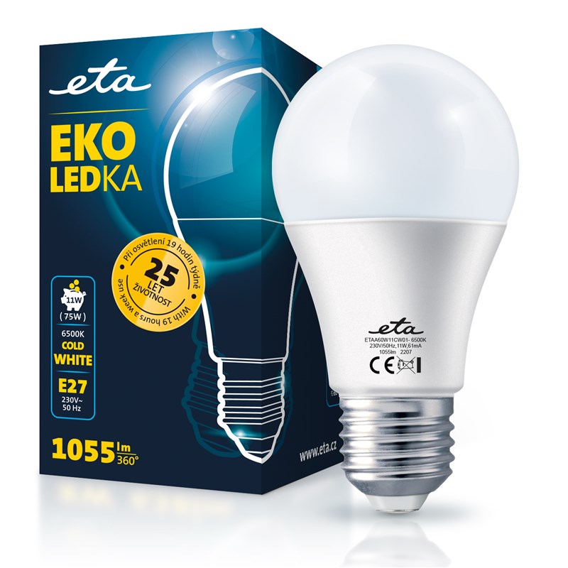 LED žiarovka ETA EKO LEDka klasik 11W, E27, studená bílá