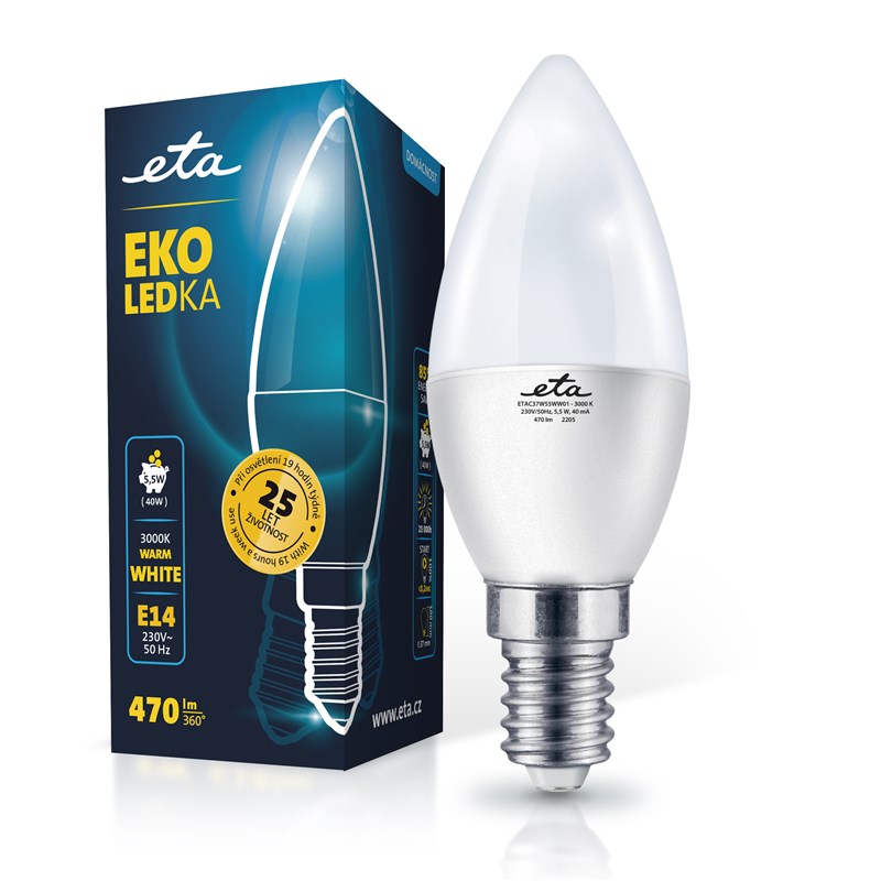 LED žiarovka ETA EKO LEDka svíčka 5,5W, E14, teplá bílá