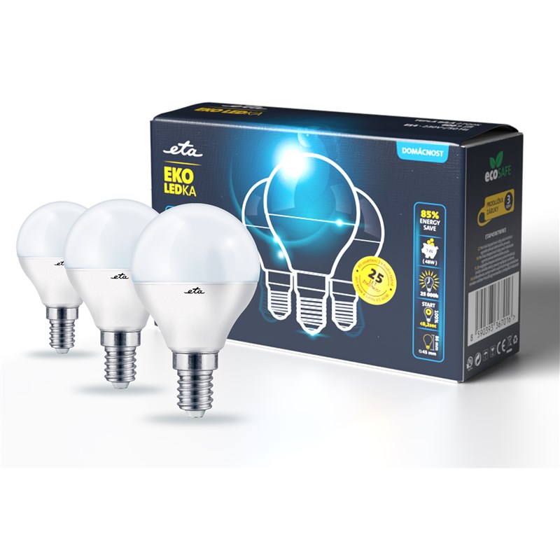 LED žiarovka ETA EKO LEDka mini globe 7W, E14, teplá bílá, 3ks