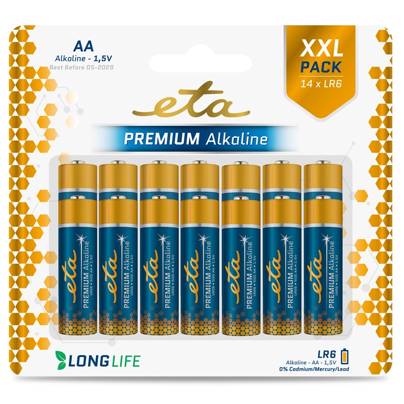 Batéria alkalická ETA PREMIUM ALKALINE AA, LR06, blistr 14ks