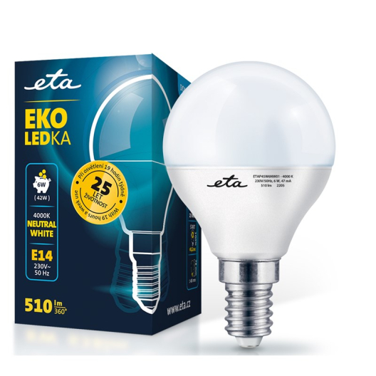 ETA EKO LEDka mini globe 6W, E14, neutrální bílá