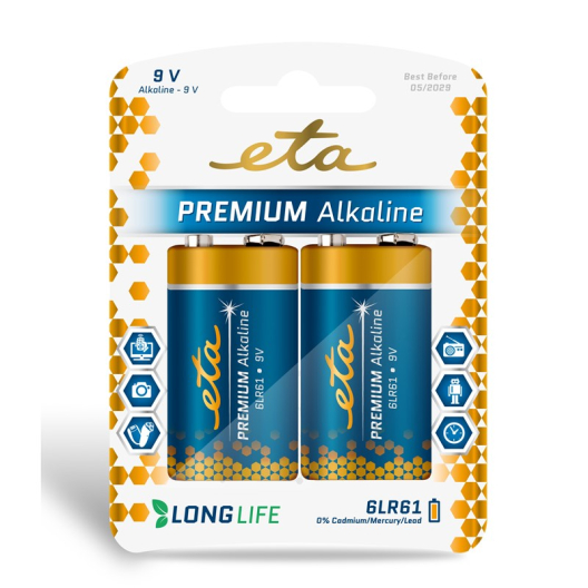 ETA PREMIUM ALKALINE 9V, 6LR61, blister 2ks