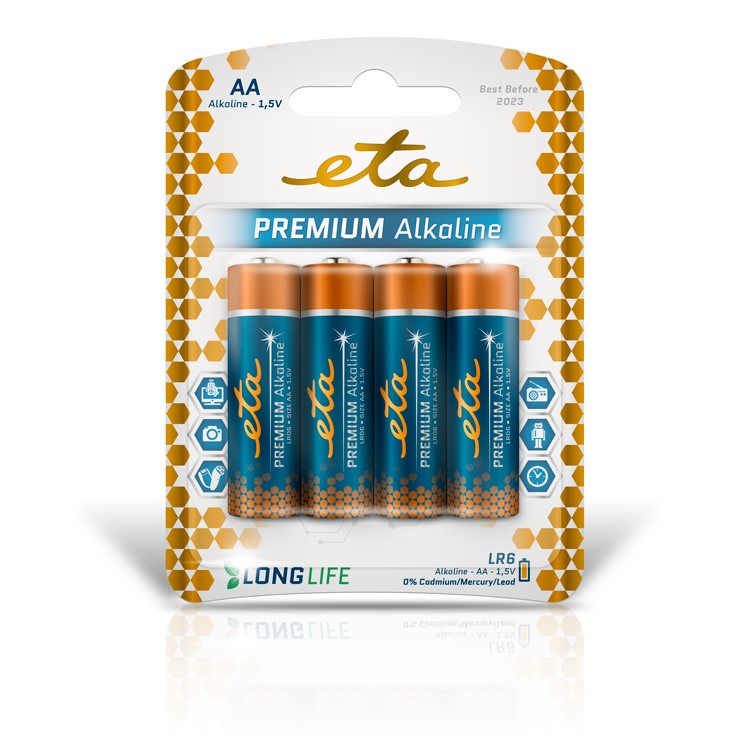 Batéria alkalická ETA PREMIUM ALKALINE AA, LR06, blister 4ks