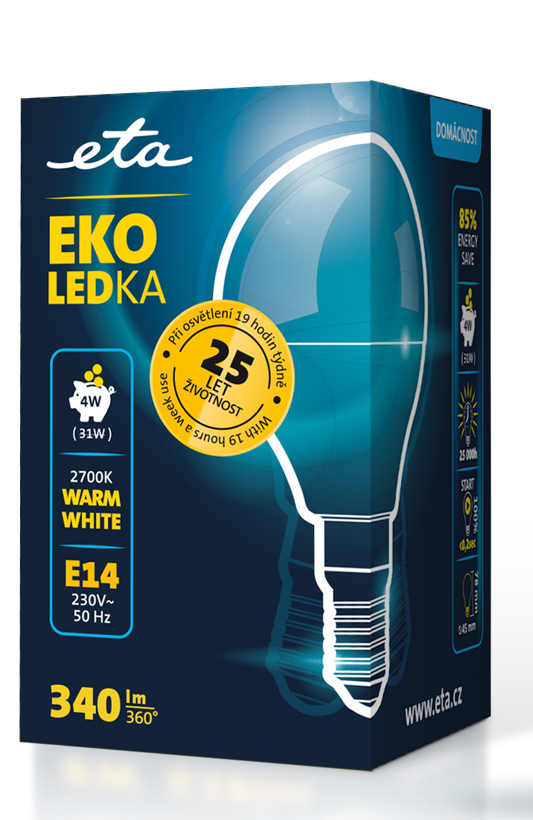 LED žiarovka ETA EKO LEDka mini globe 4W, E14, teplá bílá