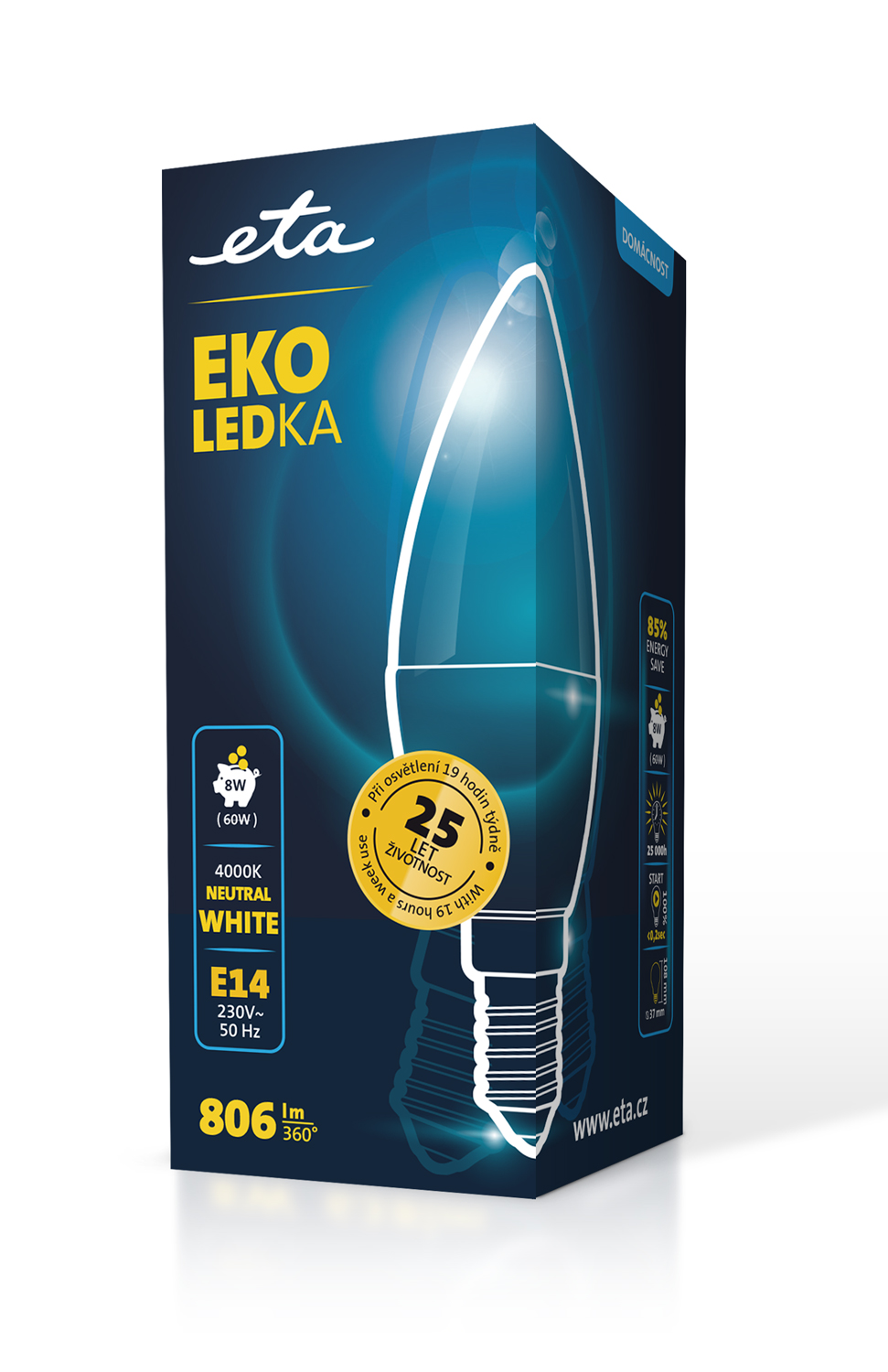 LED žiarovka ETA EKO LEDka svíčka 8W, E14, neutrální bílá