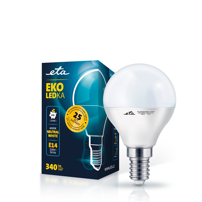 LED žiarovka ETA EKO LEDka mini globe 4W, E14, neutrální bílá