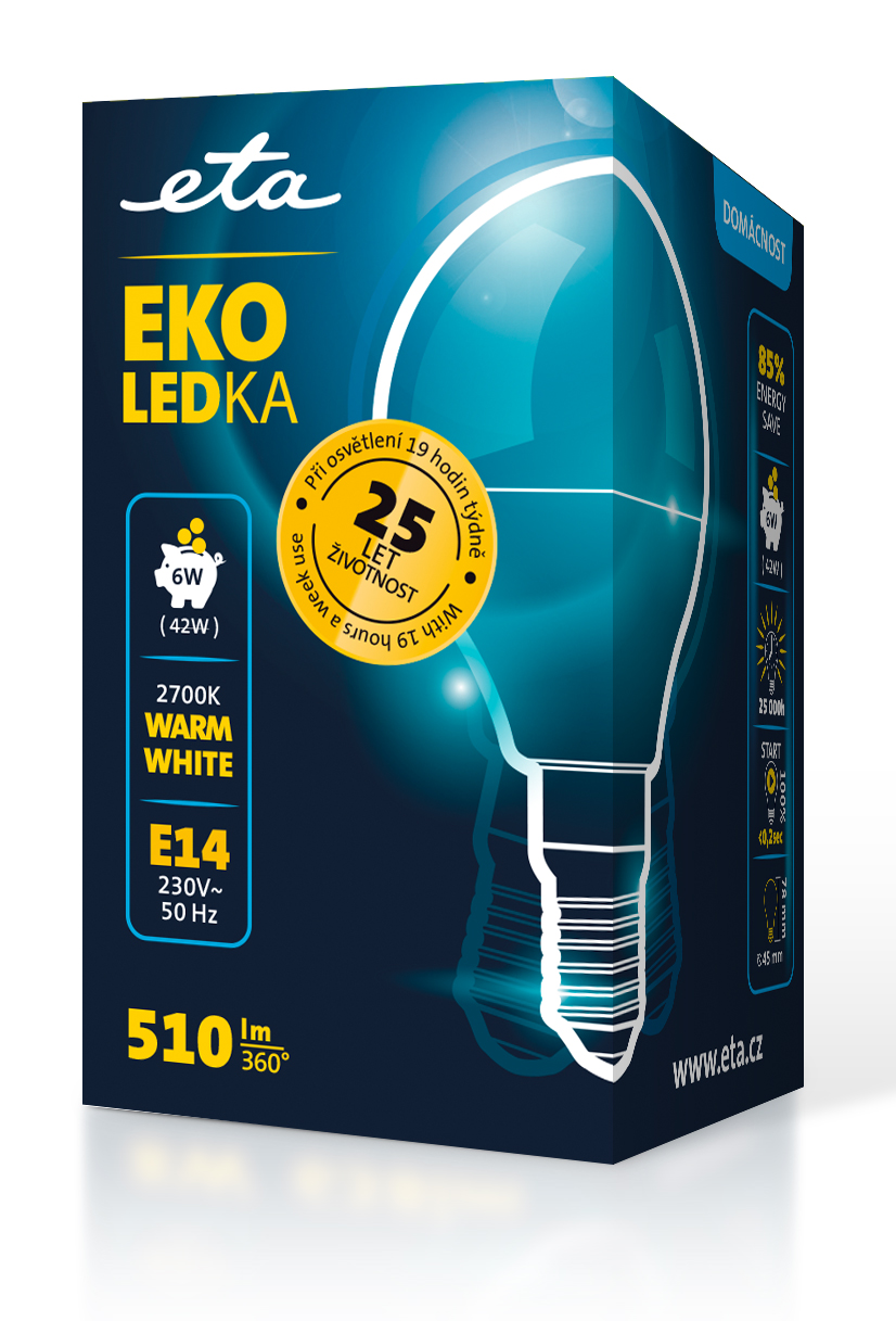 LED žiarovka ETA EKO LEDka mini globe 6W, E14, teplá bílá