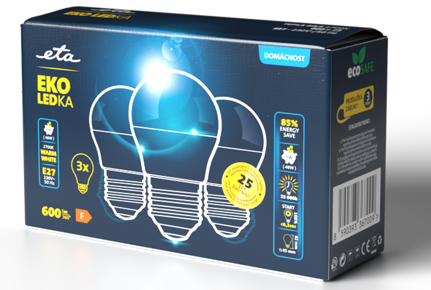 LED žiarovka ETA EKO LEDka mini globe 7W, E27, teplá bílá, 3ks