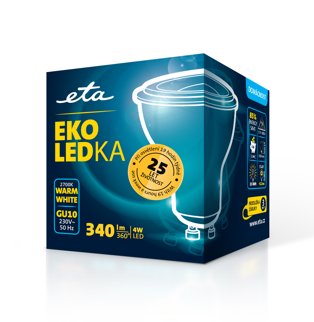 LED žiarovka ETA EKO LEDka bodová 4W, GU10, teplá bílá