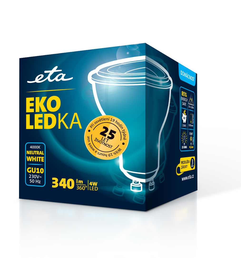 LED žiarovka ETA EKO LEDka bodová 4W, GU10, neutrální bílá