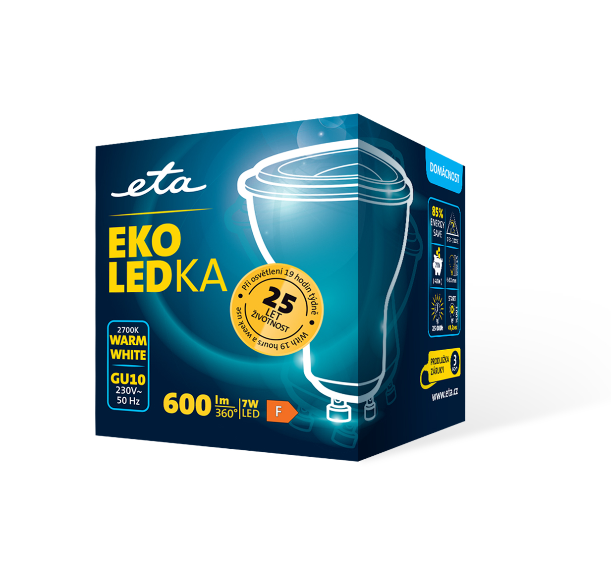 LED žiarovka ETA EKO LEDka bodová 7W, GU10, teplá bílá