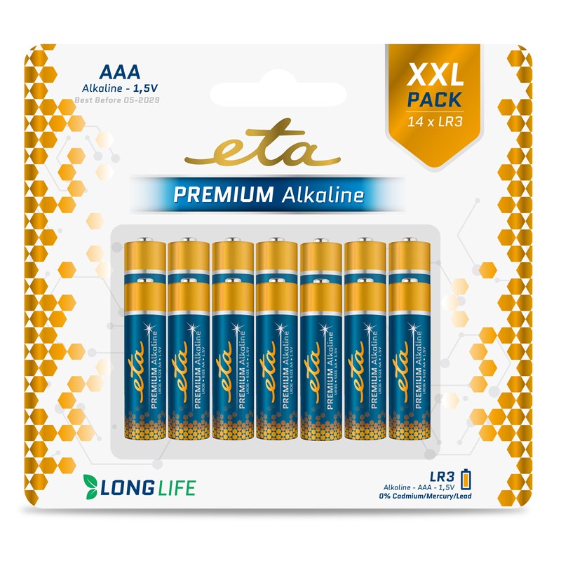 Batéria alkalická ETA PREMIUM ALKALINE AAA, LR03, blistr 14ks