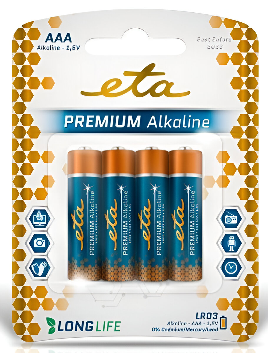 Batéria alkalická ETA PREMIUM ALKALINE AAA, LR03, blister 4ks