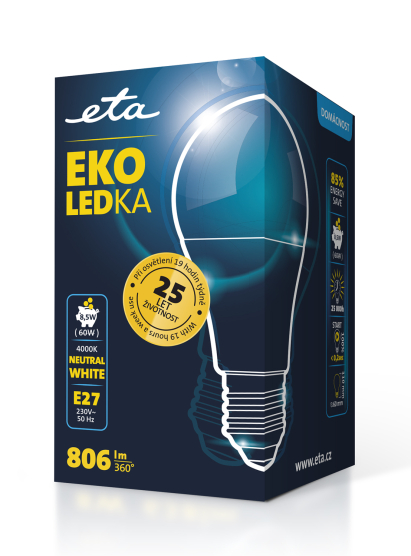 LED žiarovka ETA EKO LEDka klasik 8,5W, E27, neutrální bílá