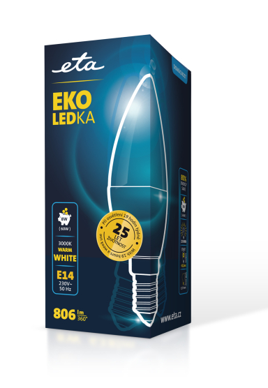 LED žiarovka ETA EKO LEDka svíčka 8W, E14, teplá bílá