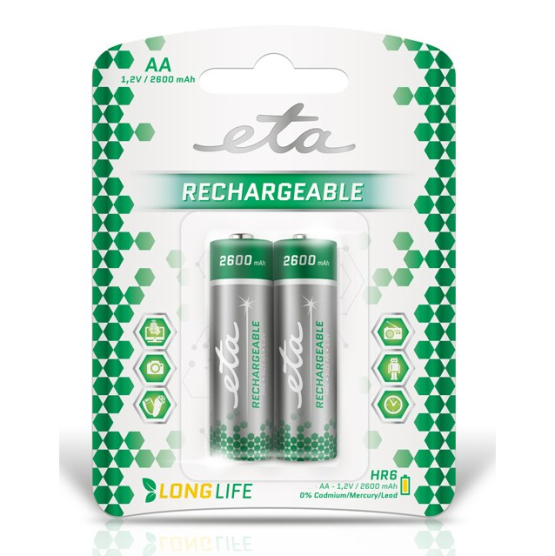 Batéria nabíjacia ETA AA, HR06, 2600mAh, Ni-MH, blister 2ks