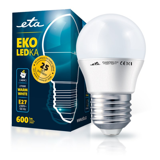 LED žiarovka ETA EKO LEDka mini globe 7W, E27, teplá bílá