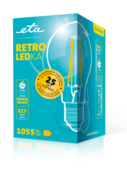 LED žiarovka ETA RETRO LEDka klasik filament 8W, E27, teplá bílá