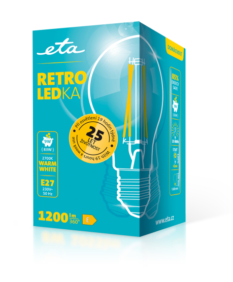 LED žiarovka ETA RETRO LEDka klasik filament 9W, E27, teplá bílá